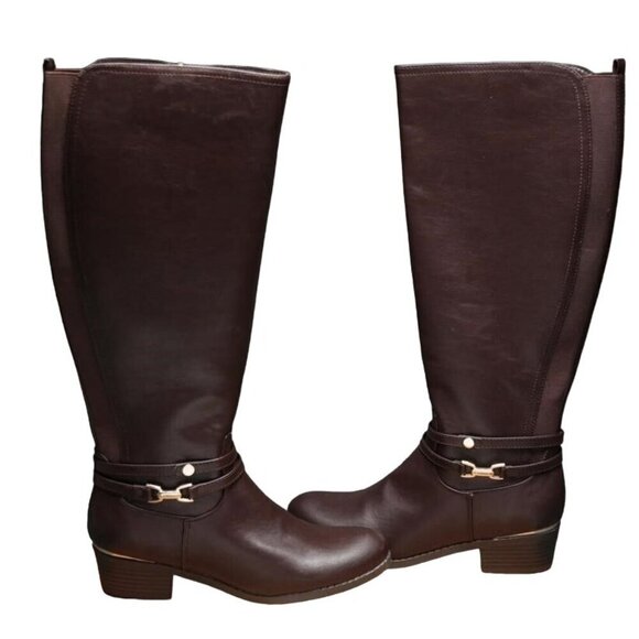 Liz Claiborne Townsend Brown Leather Stacked Heel Riding Boots 7 - Picture 1 of 4